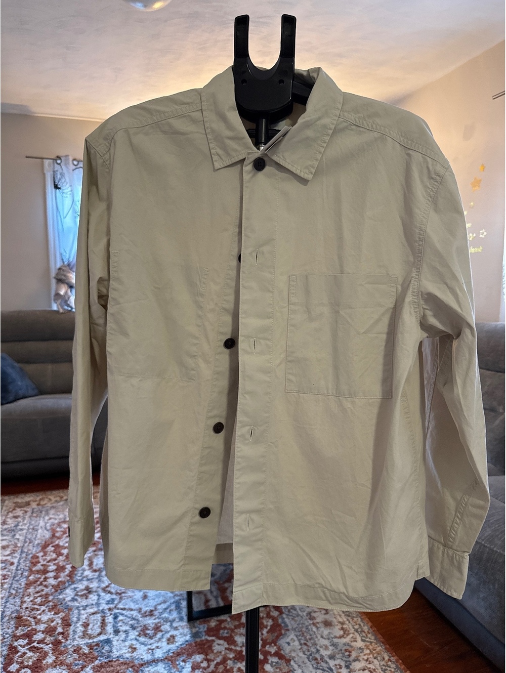 H&M Men's Beige Long Sleeve Button-Up Shirt, Size Large, New with Tags